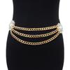 Belt - slim fit, rhinestone embellished, pearl buckle, metal chain waist chain