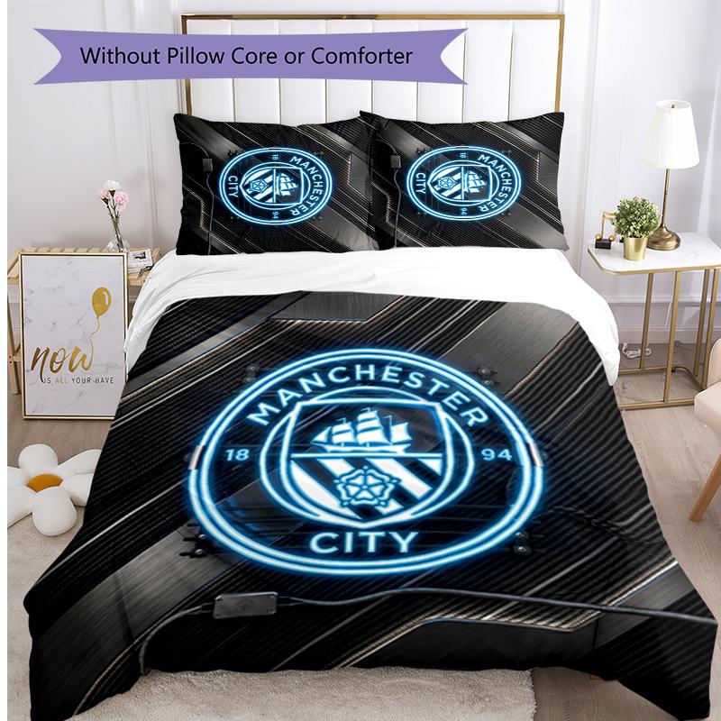 Manchester City Pattern Printed 3PCS Bedding Set Soft Skin-Friendly Washable Duvet Cover & Pillowcases Set All Season Bedroom
