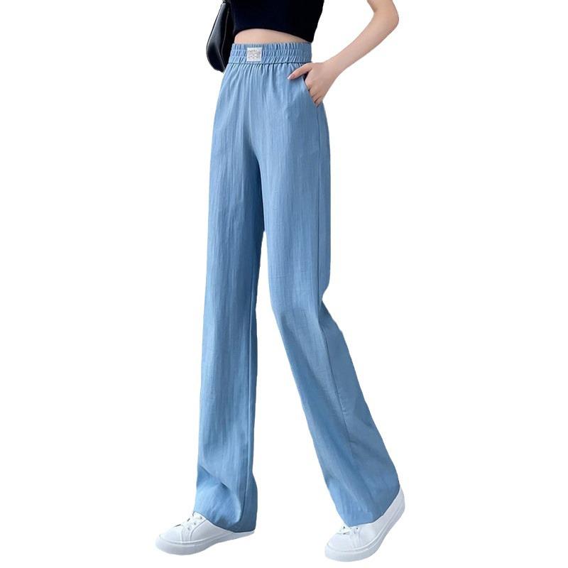Лето 2025 г. Женские брюки Tencel с широкими штанинами и высокой талией Ice Silk