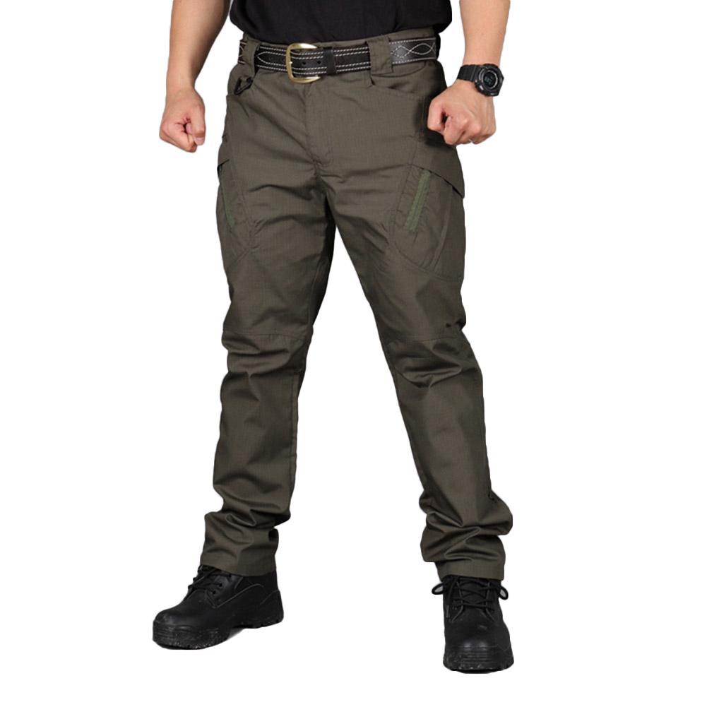 Western Cool Style Men Zip Sports Solid Color Outdoors Tactical Pockets Cargo Pants Work Trousers