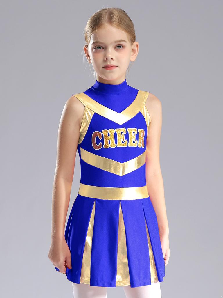 Униформа для девочек, костюм для болельщиц-подростков, командная одежда, без рукавов, контрастное цветное плиссированное платье, костюм на Хэллоуин