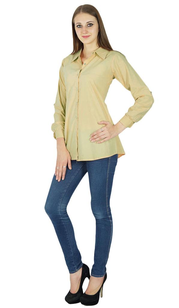 Top Cotton Shirt Long Sleeve Solid Short Kurta Women Clothing
