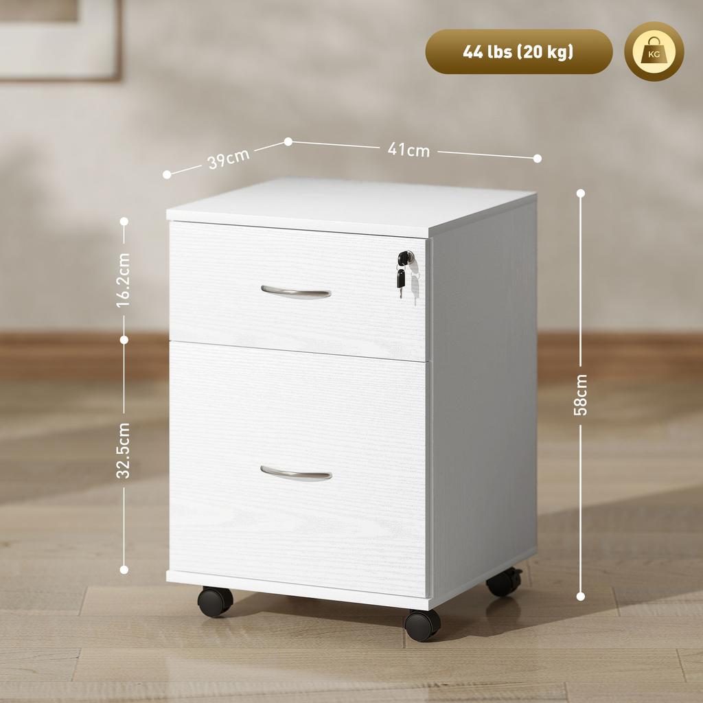 Two Drawer Lockable Filing Cabinet White Wood Grain