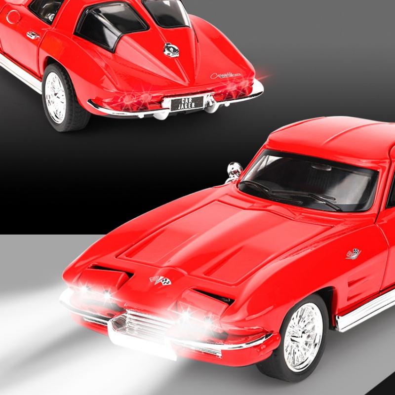 1:32 Corvette C2 Sting Ray Alloy Sports Car Model Diecasts Metal Classic Racing Car Vehicles Model Sound and Light Kids Toy Gift