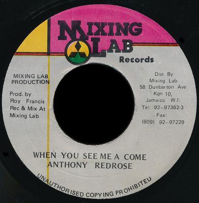 7-дюймовая пластинка ANTHONY RED ROSE - When You See Me A Come NONE Mixing Lab Ямайка Регги, Ска и Даб Б/У