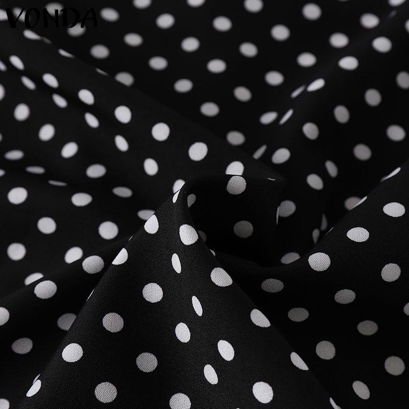 VONDA Женская мода с оборками и воротником-стойкой, длинным рукавом, рубашка в горошек