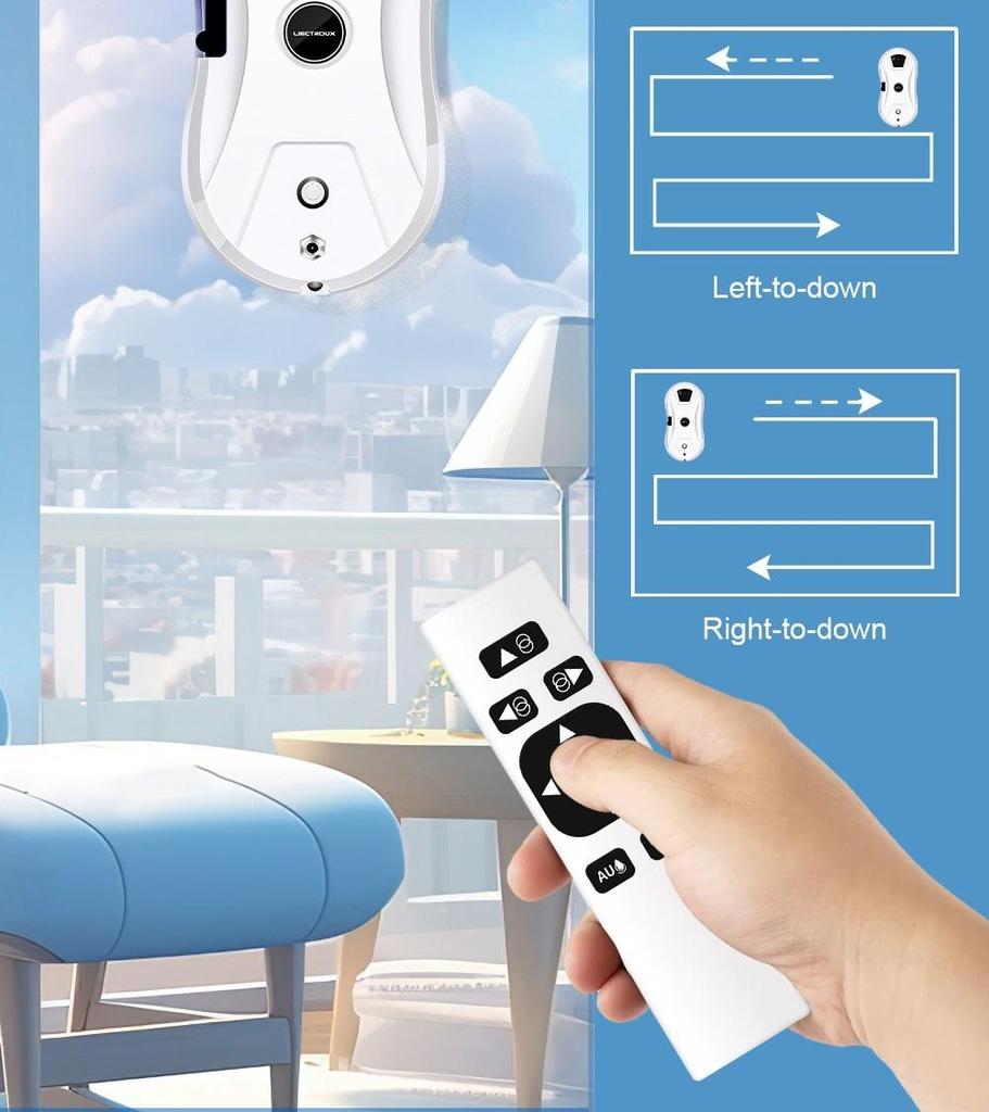 LIECTROUX YW610 Robot Window Cleaner, Single Water Spray, 2800Pa Suction, 30ml Water Tank, Border Detection