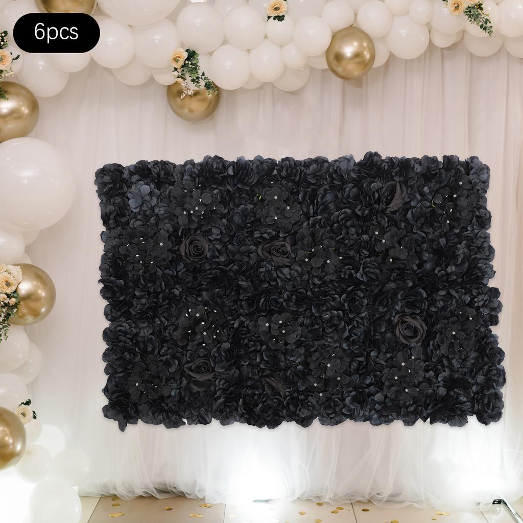 6 шт. Искусственная цветочная стеновая панель, 14,96x14,96 дюйма квадратный цветочный фон с гортензией, георгиной, розой, черный элегантный свадебный декор