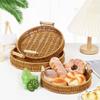 Handmade Imitation Rattan Woven Baskets Plastic Bread Fruit Storage Tray  Tabletop