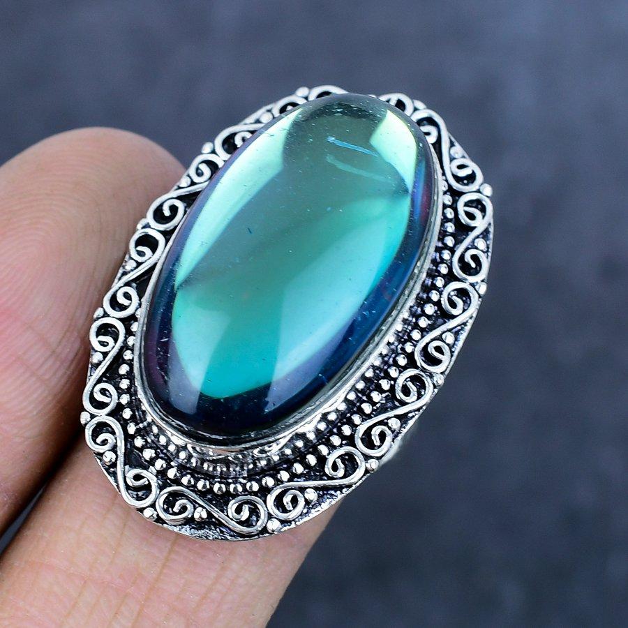 Ювелирное кольцо из серебра 925 пробы с натуральным мистическим радужным топазом, размер 9 F5A24