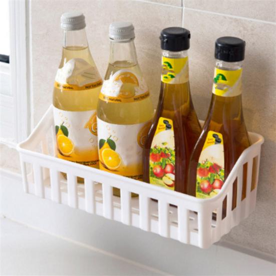 2Pcs Wall Mounted Bathroom Shelf Punch-Free Installation Plastic Soap Draining Holder for Toiletries Shampoo Shower Caddy Multifunctional Brush Sponge