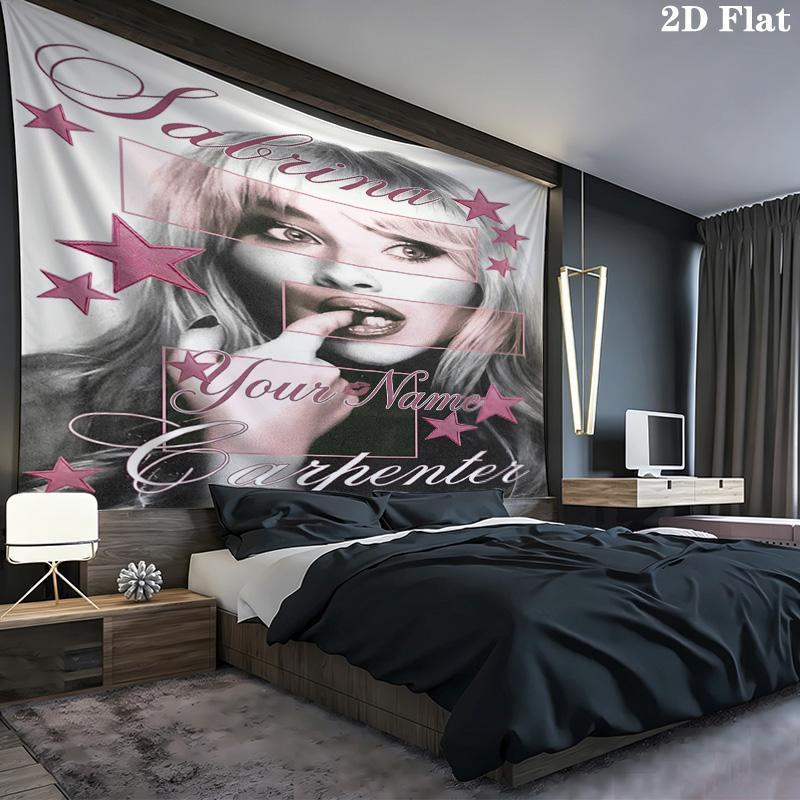 Sabrina Carpenter Fan Art Custom Name Wall Tapestry Aesthetic Wall Hanging Printed Fabric Blanket Decorative Tapestries for Bedroom Living Room Home D