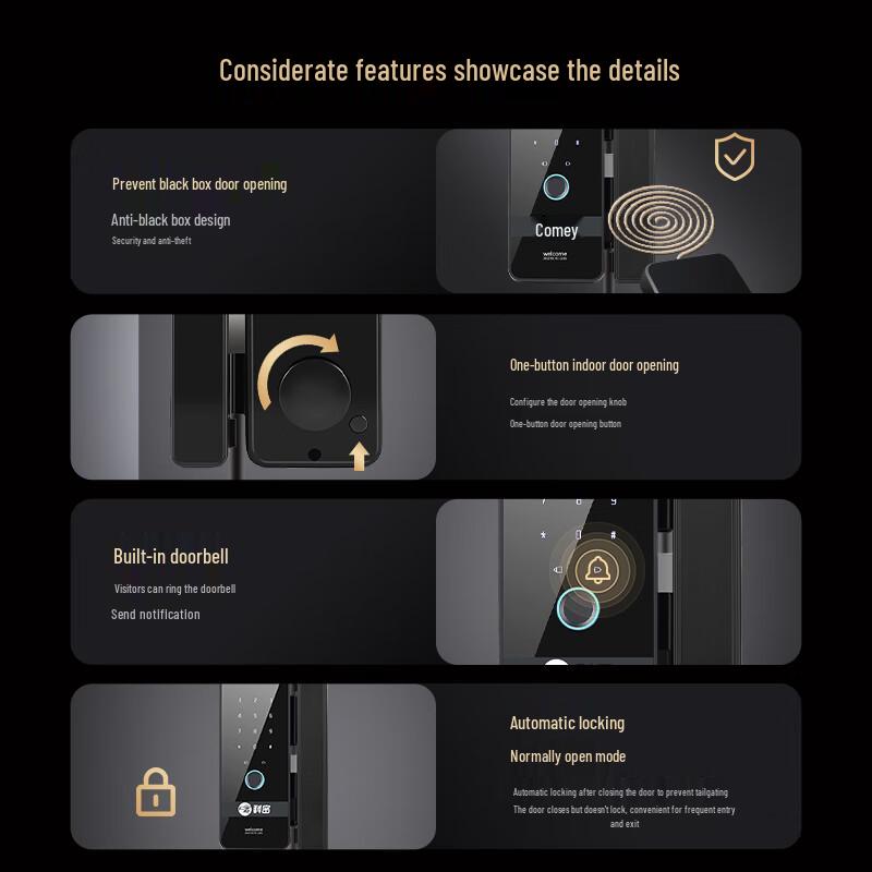 Умный Bluetooth-замок для стеклянной двери Comet с отпечатком пальца, китайская вилка (адаптер в комплекте)
