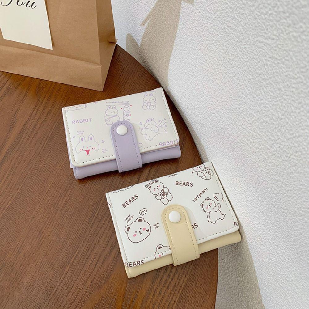 Bear Cartoon Short Wallet Kawaii Women Coin Purse Cute Three-fold Wallet Travel