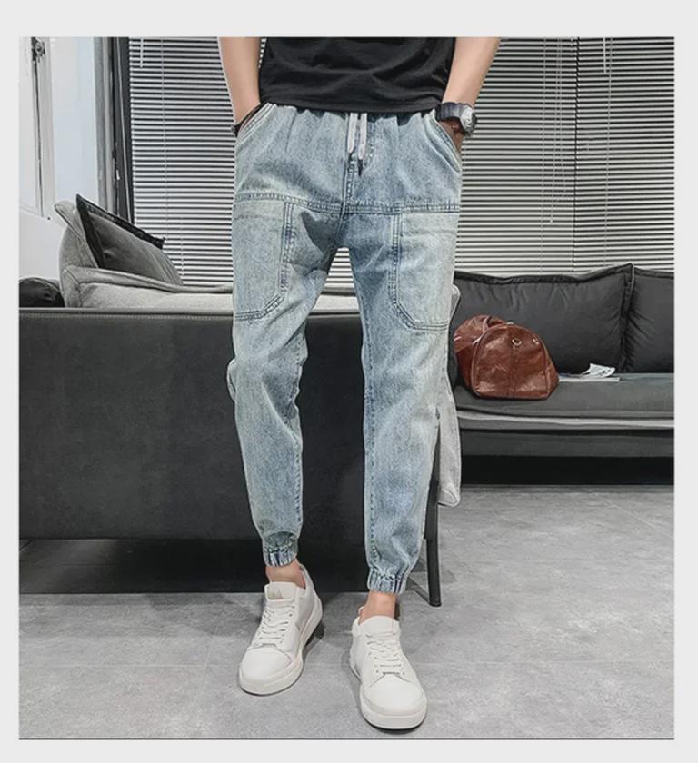 Мужские модные узкие джинсы-шаровары в корейском стиле - повседневные осенние брюки свободного кроя Nine-Point
