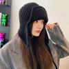 Японская вязаная шапка для защиты ушей, зимняя теплая, морозостойкая, летная шапка, однотонная шерстяная вязаная шапочка, корейская женская шапочка