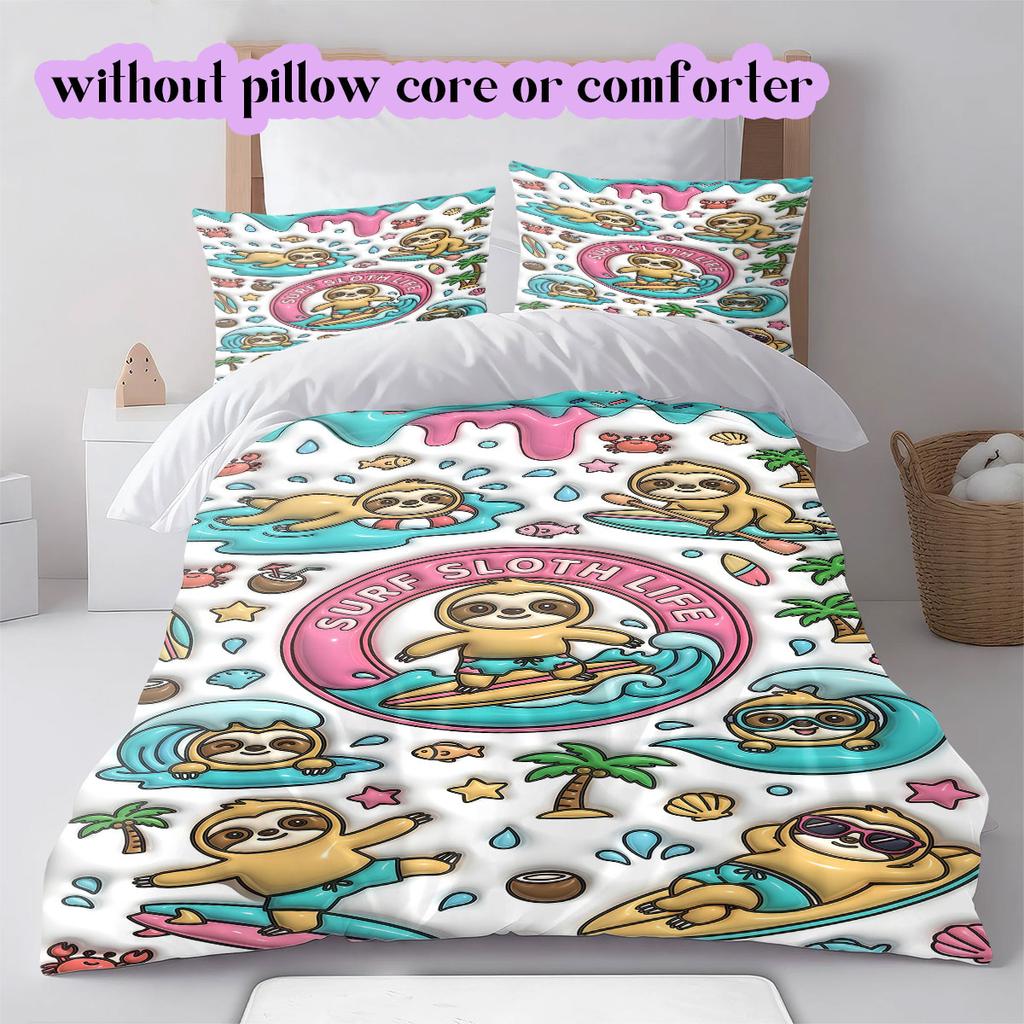 Cute animals surfing Pattern Bedding,Quilt Set Quilt Cover Pillowcase Home Birthday Gift (1*duvet cover+2*pillowcase,without core)