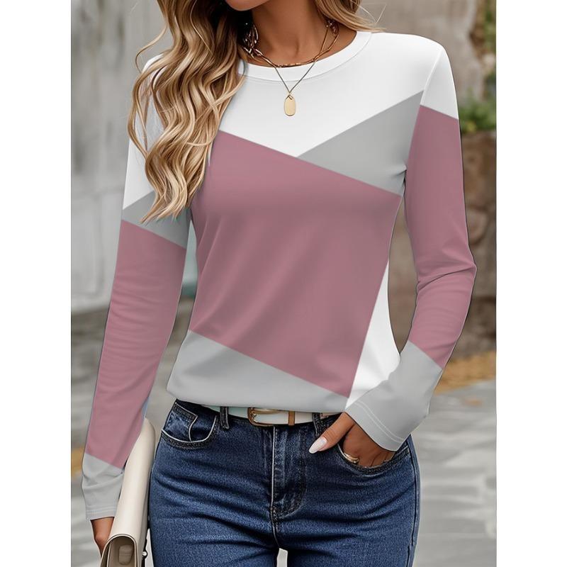 Spring And Autumn Long Sleeve Printed T-Shirts Women Basic Casual Tops Female Loose Round Neck Tees Clothing