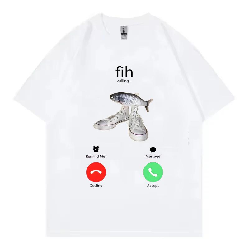 Fih Meme Fish Calling Shirt Misspelled Fih Is Calling Crew Neck Unisex Tee Breathable Harajuku Short Sleeve Casual Aesthetic Tee
