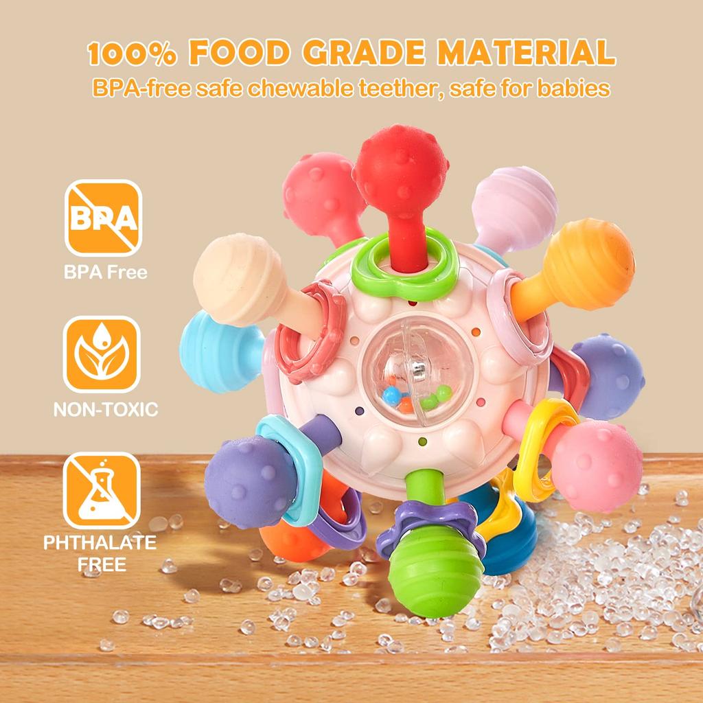 Детские игрушки для прорезывания зубов Монтессори, сенсорные шарики для прорезывания зубов, погремушки, игрушки для малышей 0-18 месяцев, подарки для девочек и мальчиков