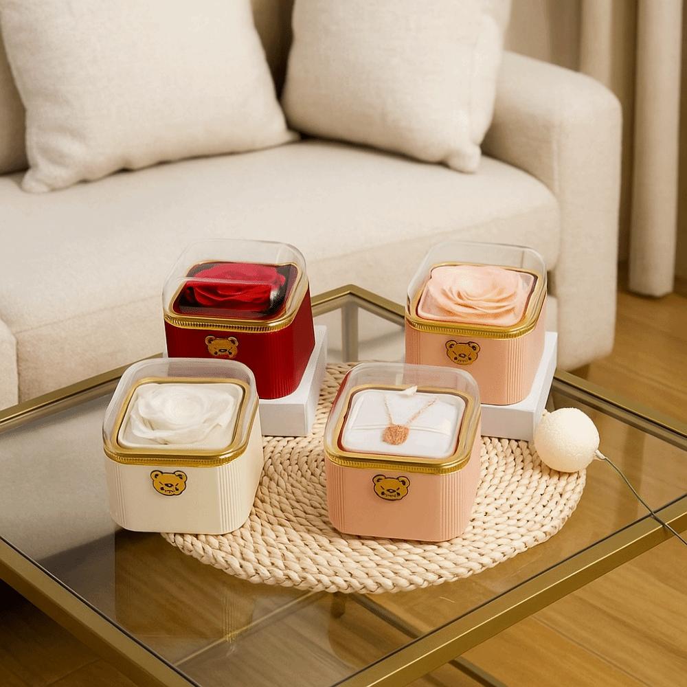 Romantic Rotating Rose Box Dustproof Surprise Jewelry Storage Box Flip Necklace Box Birthday