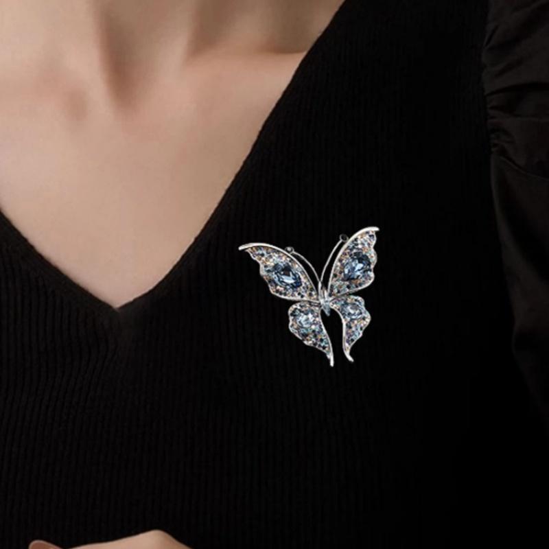 Rhinestone Butterfly Brooch Sparkly Exquisite Vintage Style Fashion Jewelry for Dinner Party Daily Outfit Anniversary Gift