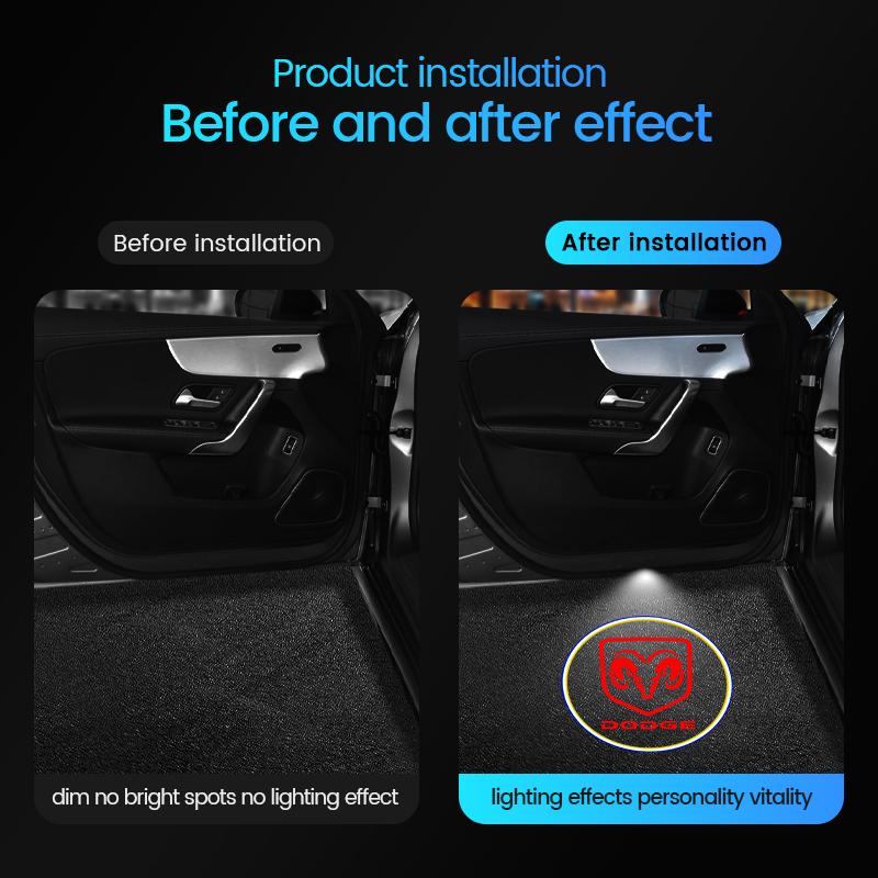 2Pcs Car Door Projector Light LED HD Welcome Light For Dodge Challenger Charger Journey Ram Durango SRT Dart Journey Avenger DD8