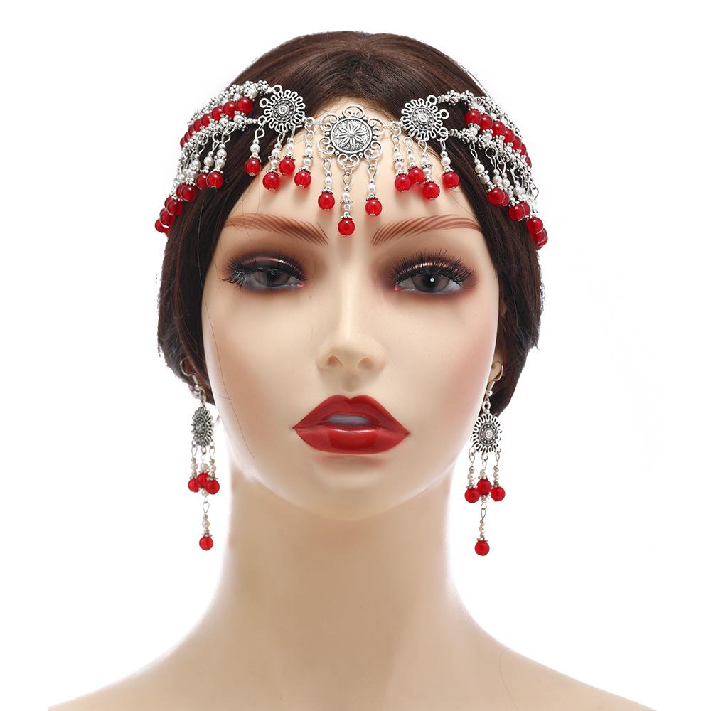 Головной убор ханьфу, цепочка на лоб с бахромой, экзотические украшения для волос, антикварные украшения на лоб, повязка на бровь мяо, женская.