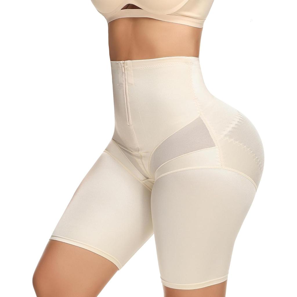 High Waisted Shapewear Tummy Control Shorts Butt Lifting Body Shaper Fajas Shorts with Hook Zipper Closure