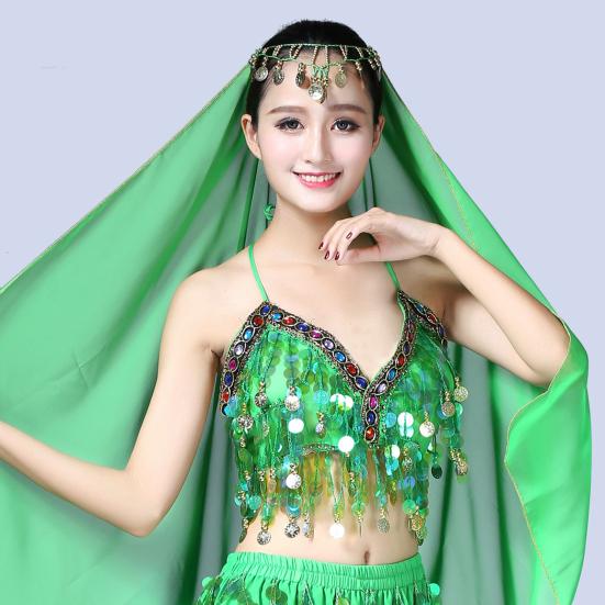 Women Bra Top Sequin Tassel Halter Neck Waist-exposure Backless Sleeveless Belly Dance Boho Festival Top Clubbing Tribal Bra Performance Exotic Top