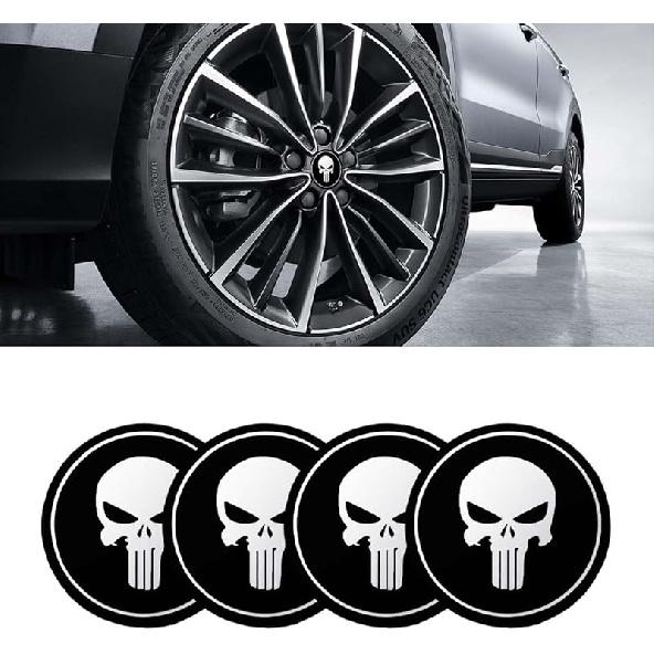 4PCS Skull Car Wheel Hub Center Cap Sticker, 2.2" Personalized Metal Wheel Emblem Sticker, Waterproof Automotive Hub Decorative Decal Cover, Car