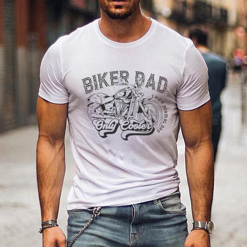 Футболка для мужчин с изображением мотоцикла, принт «Байкер-папа», короткий рукав, классическая уличная футболка, мужские рубашки на День отца, свободные летние футболки