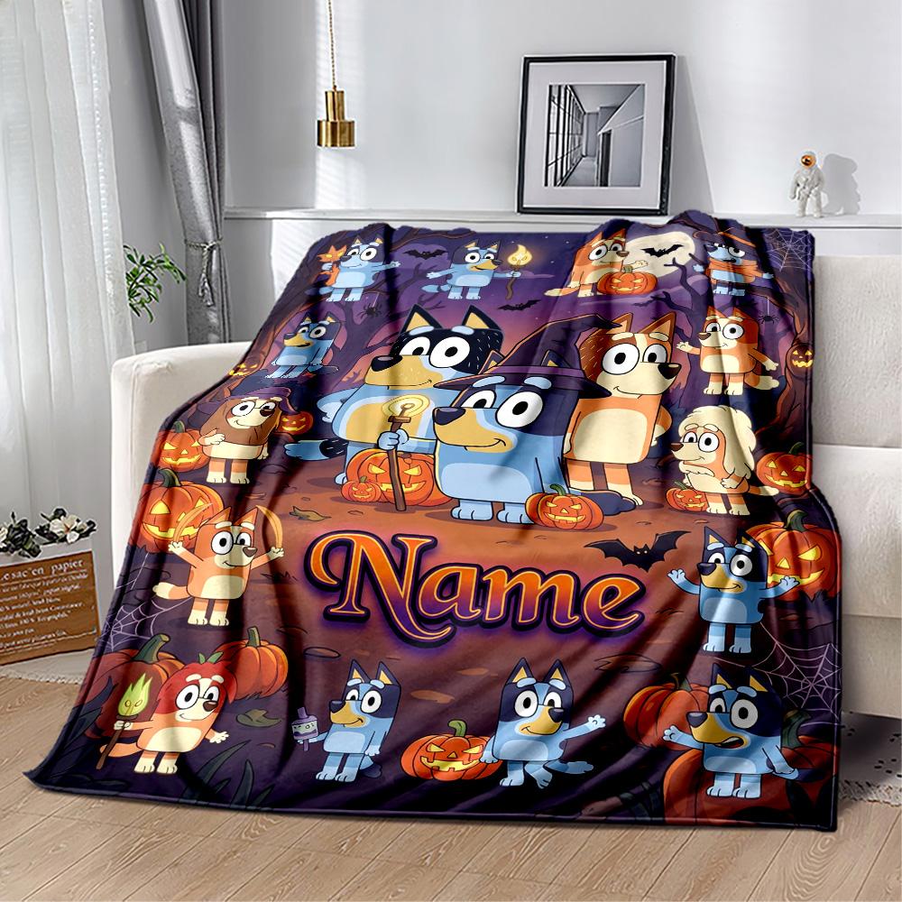 Halloween Bluey Family Personalized Text Blanket Gift Personalized Blanket Soft Warm Cozy for Livingroom Nap Couch Office Chair