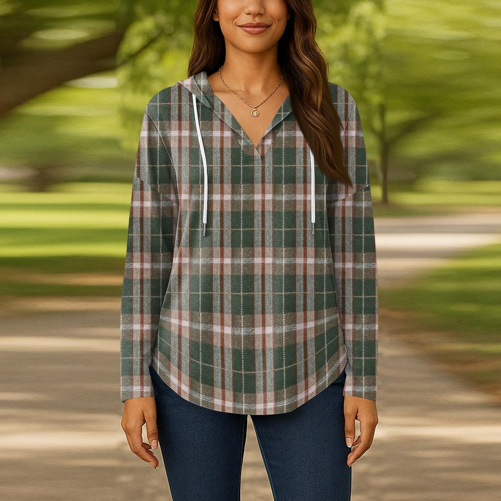 Женские модные толстовки с капюшоном V-образным вырезом с длинным рукавом и цветочным принтом на шнурке, повседневные свободные пуловеры