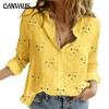 Stars Printed Long Sleeve Shirt Turn Down Collar Button Up Loose Tops Women Plus Size Blouses