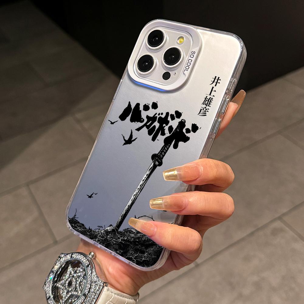 Japanese Swordsman Anime Phone Case for iPhone 17 Air 16 16e 15 14 Plus 13 12 11 Pro Max X Xs XR 8 Colorful Silver Hard Cover