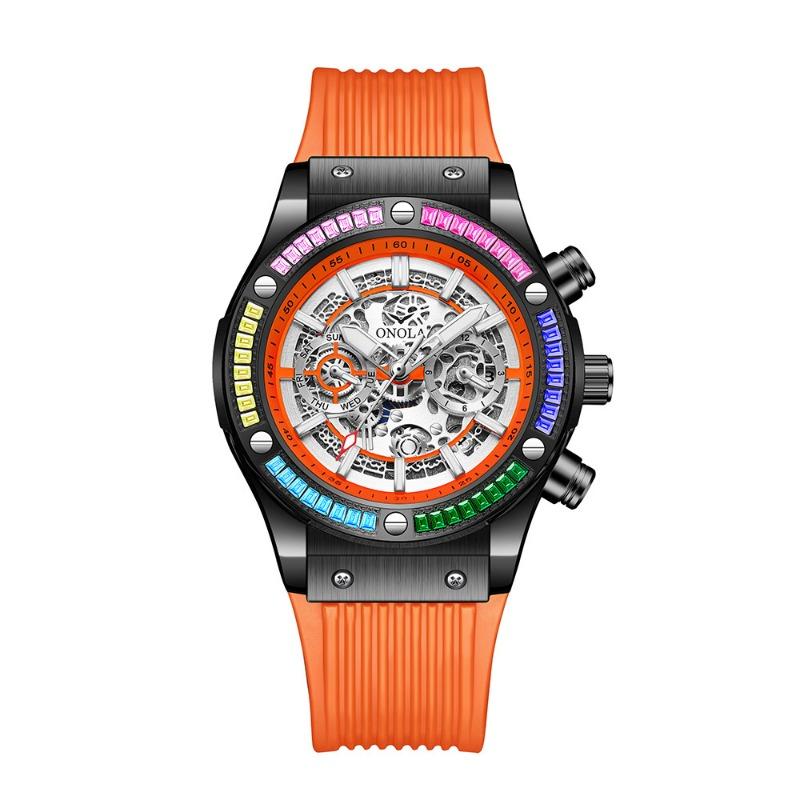 Top Brand Fashion New Rainbow Diamond Automatic Mechanical Watch Men's Waterproof Tape Watch