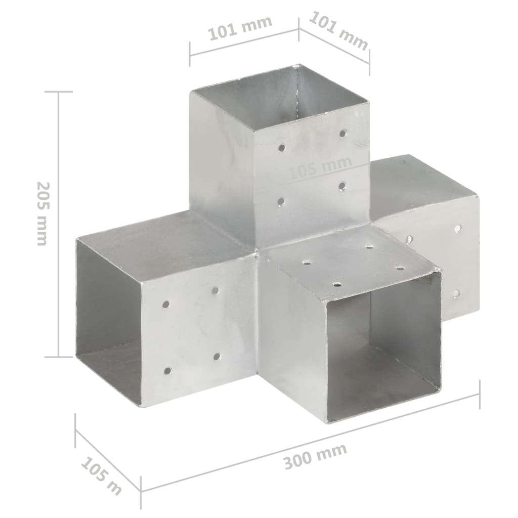 Post Connector X Shape Galvanized Metal 101 x 101 mm