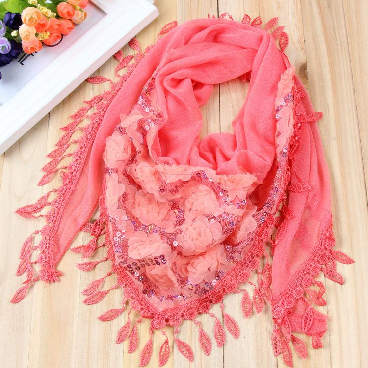 Дамская шаль, осенние и зимние шарфы, треугольные шарфы, вышитые кисточки, теплые шарфы, шелковые шарфы и платки для головы