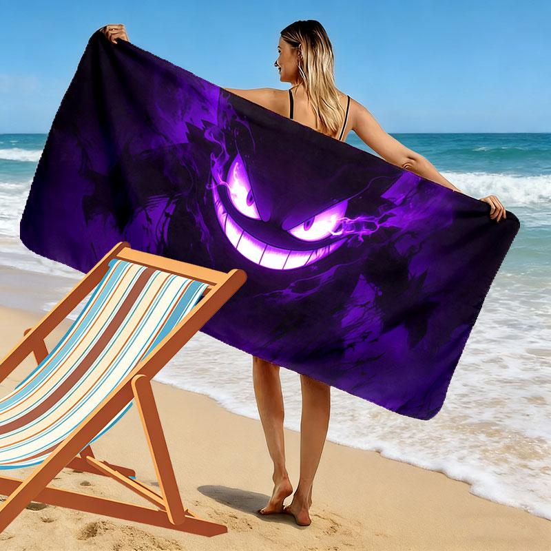 Black Gengar Print Beach Towel, Large Soft Quick Dry Towel for Beach Camping Swimming