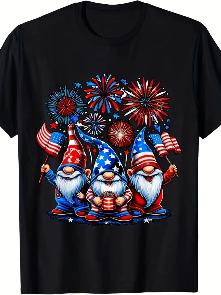 Patriotic Gnomes Fireworks T-Shirt - 4th of July Garden Gnome Graphic Tee