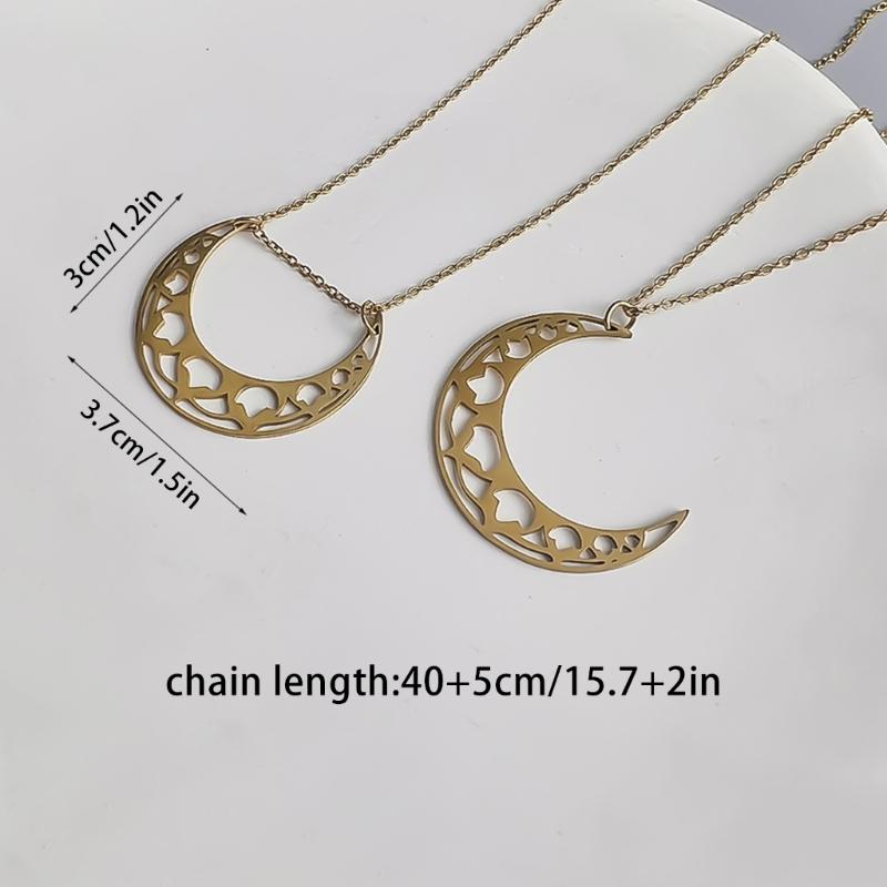 Stylish Lunar Cutout Necklace Stainless Steel Moon Charm Neck Chain Adjustable Length Clavicular Chain for Women Girls