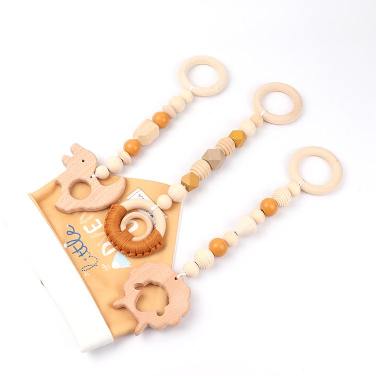 3pcs Baby Play Gym Stroller Rattle Toy Wooden Pram Infant Toys Activity Gym Hanging Grasping Teether Pendant Toy for Baby