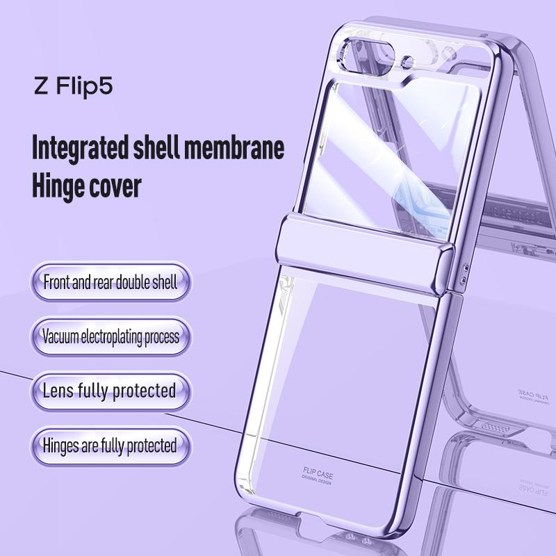 Для Samsung Galaxy Z Flip 5 Flip4 5g гальванический шарнирный чехол Прозрачный жесткий ПК противоударный защитный прозрачный чехол с передней пленкой