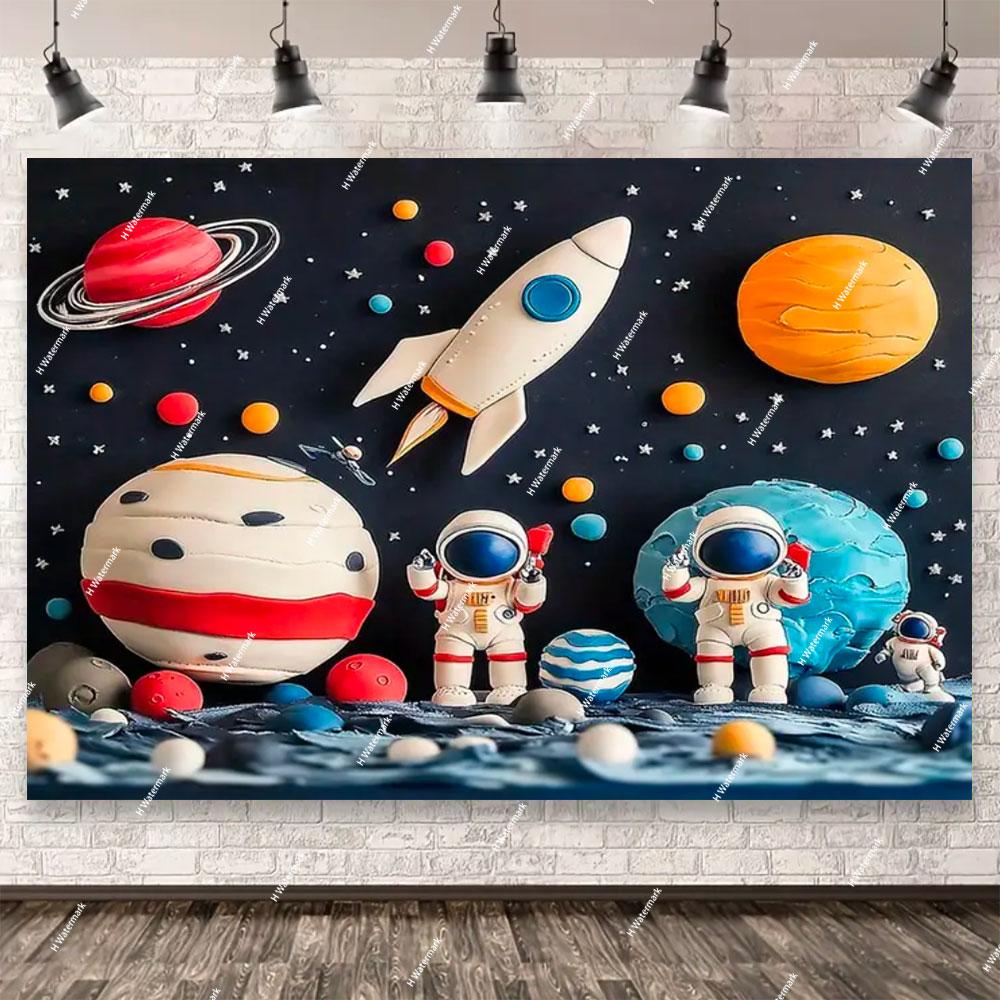 Space Astronaut Birthday Party Background Banner Custom Decoration Rocket Theme Photography Boy Birthday Gift Photo Studio Prop