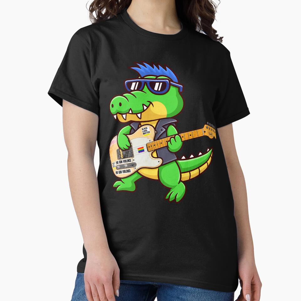 cute crocodile playing electric guitar styles Classic T-Shirt