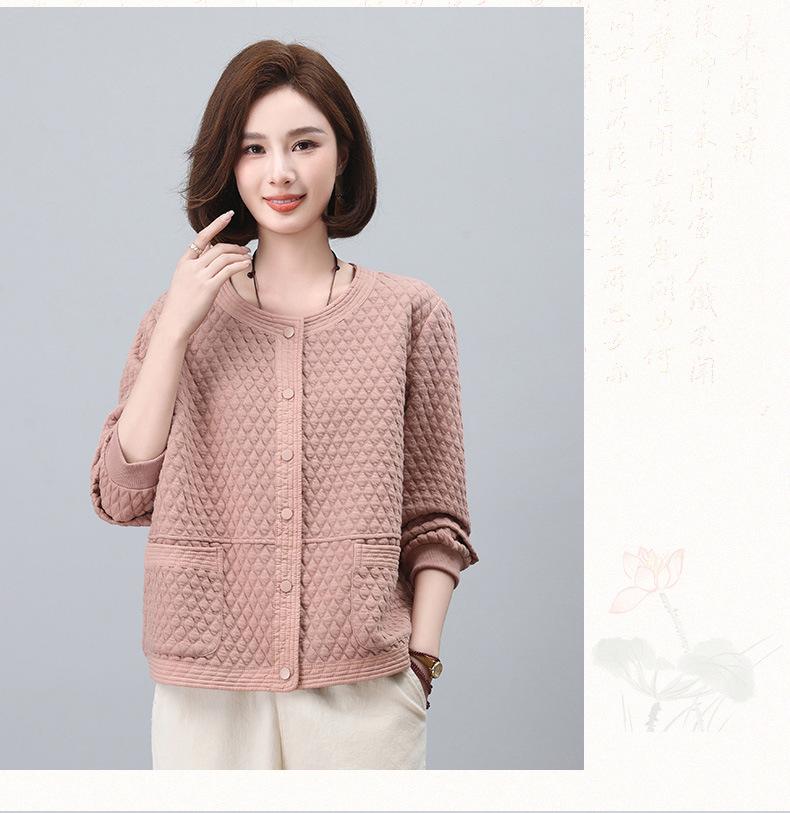 Women's Argyle Baseball Jacket - Loose Casual Round Neck, Long Sleeve for Spring & Autumn