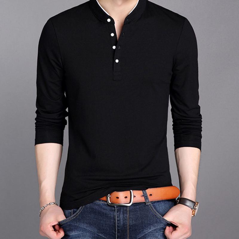 Мужская деловая повседневная футболка-поло с длинным рукавом, летняя удобная и дышащая однотонная футболка