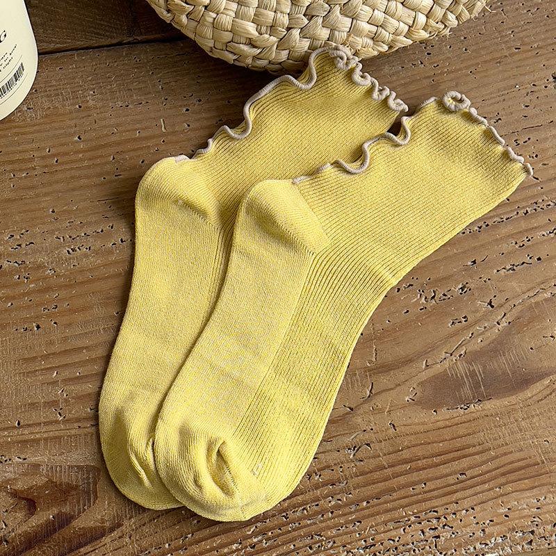 Носки с кружевом «черный гриб» для женщин, носки до середины икры для весны и осени, носки кофейного цвета для осени и зимы