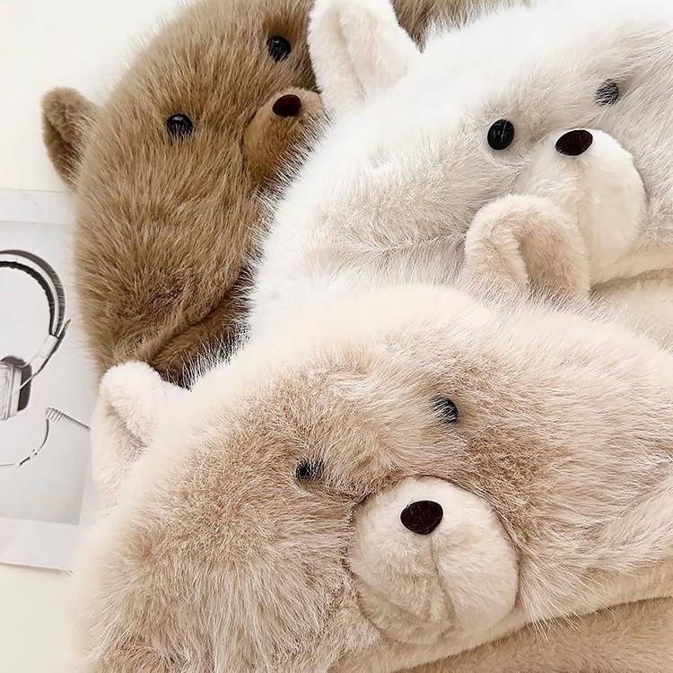 Шарф Перчатки Шапка Набор из трех предметов Маленький медвежонок Милый Зимняя Плюшевая Шапка Женская Плюс Бархат Утолщенная Холодная Теплая Шапка